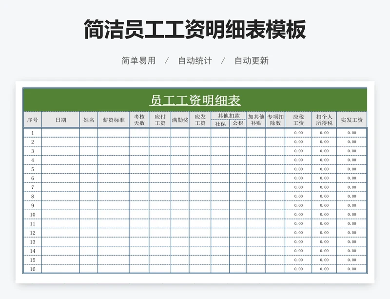 简洁员工工资明细表模板