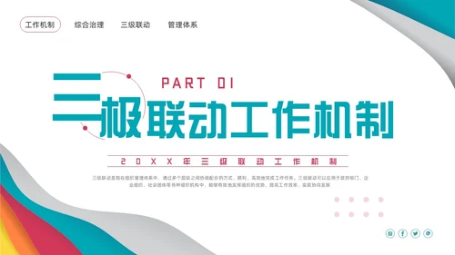 粉蓝简约三级联动工作机制PPT模板宣传PPT动态PPT沟通