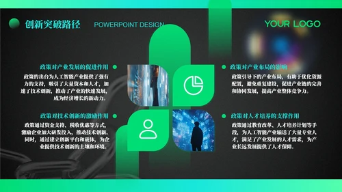 蓝绿色科技风智慧赋能人工智能年终总结PPT模板