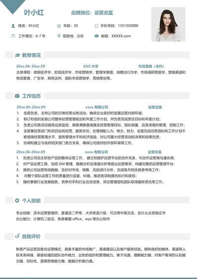 公司运营总监求职简历模板
