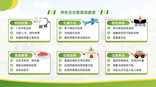 绿色清新卡通风暑假旅游计划PPT模板