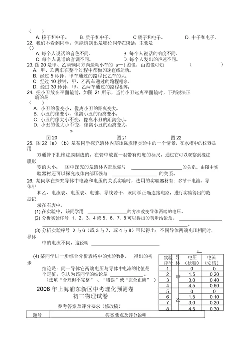 上海市中考模拟试卷及答案物理