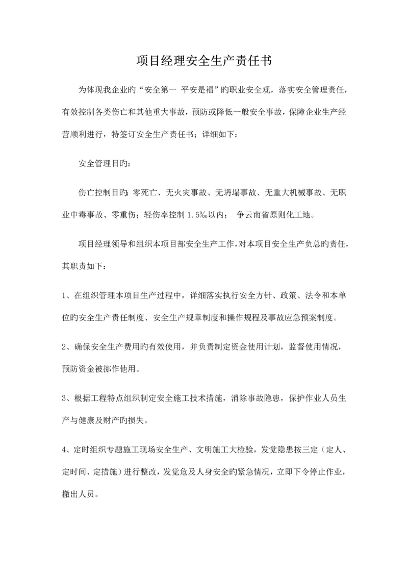 公司项目经理安全生产责任书.docx