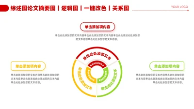 红色简约风3项几何圆环关系图PPT