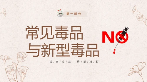 褐色简约线条远离毒品快乐成长小学生禁毒知识宣传主题班会PPT禁毒日（禁毒）