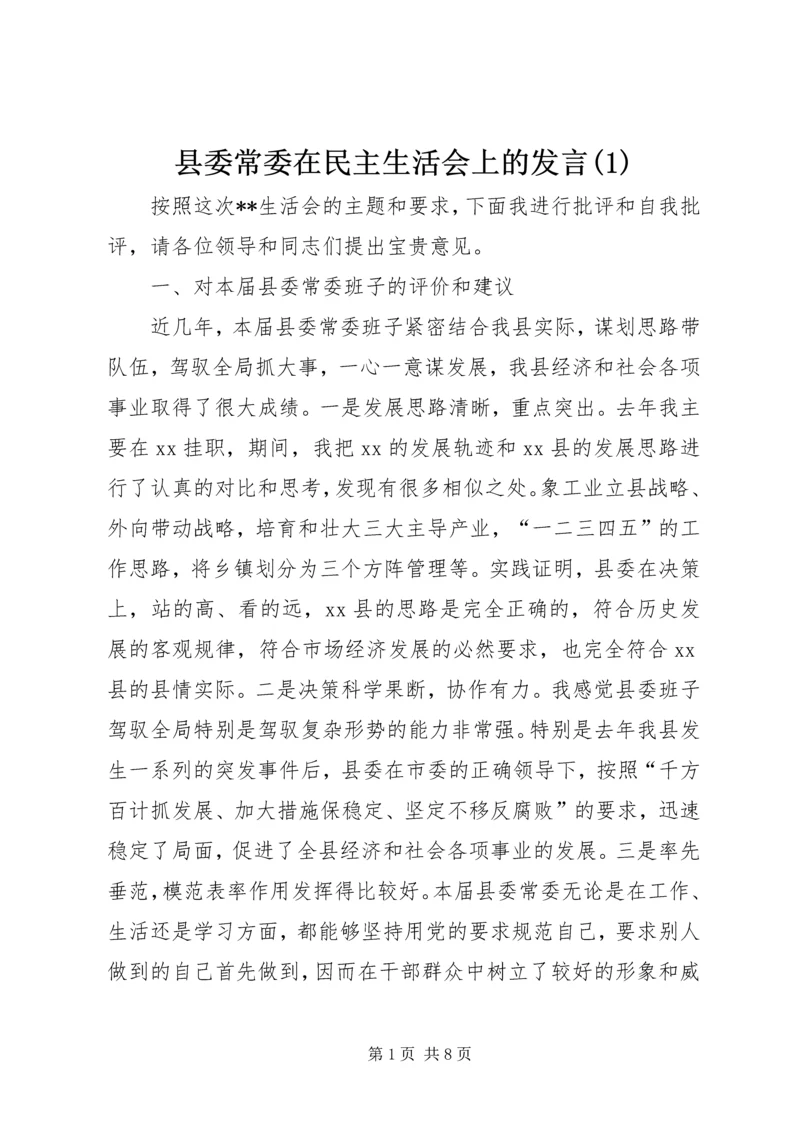 县委常委在民主生活会上的发言(1).docx