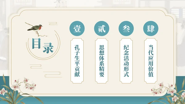 茶青双色中国风教育行业孔子诞辰主题班会PPT模板