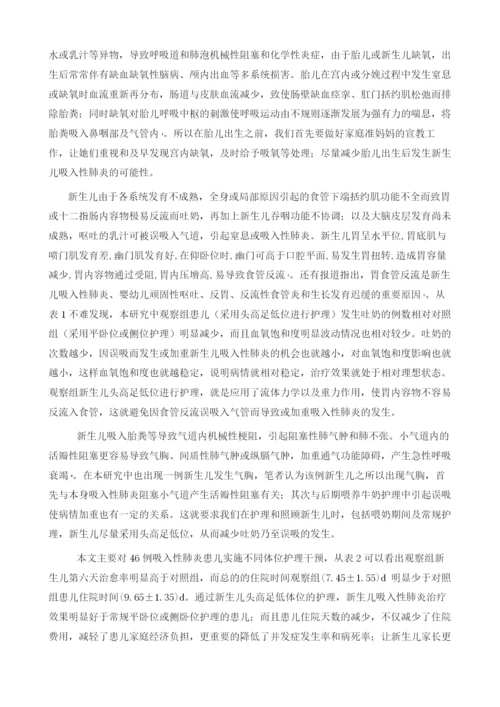 体位护理干预对新生儿吸入性肺炎的临床疗效影响.docx