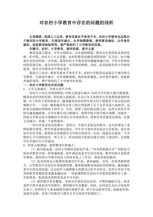 对农村小学教育中存在的问题的浅析