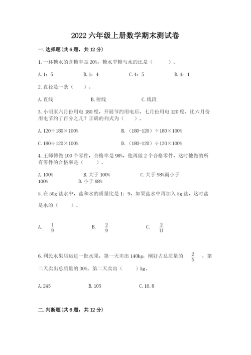 2022六年级上册数学期末测试卷含完整答案【夺冠系列】.docx