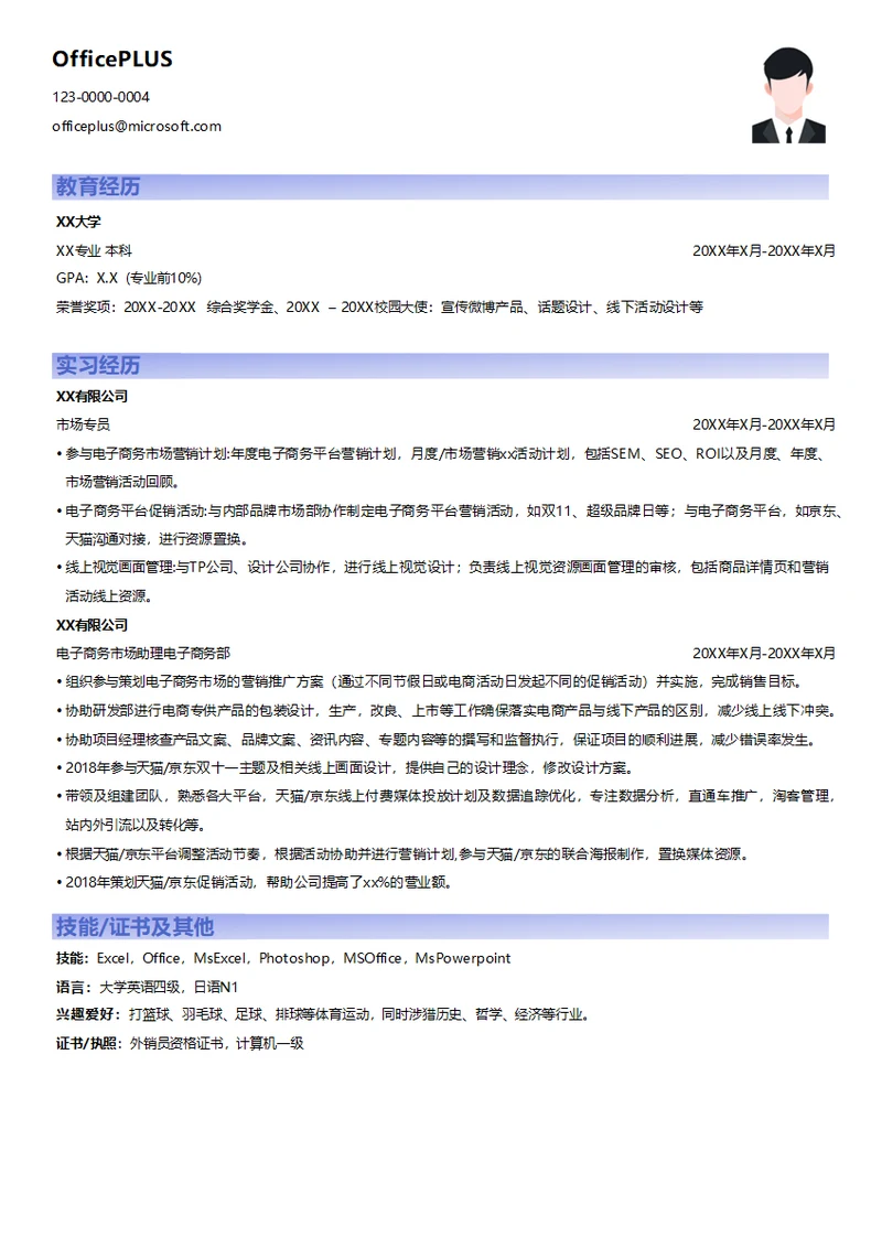 电子商务市场大学生求职简历