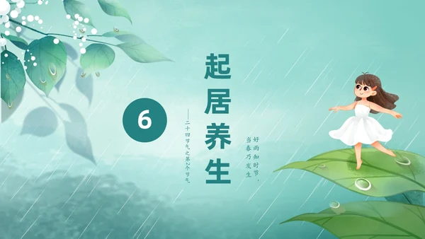 绿色春天中国二十四节气之雨水节气介绍PPT