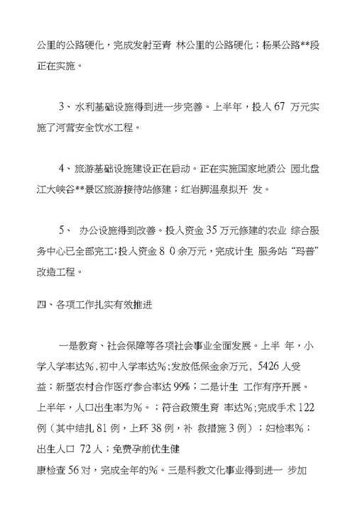 乡政府XX年半年工作总结及下半年工作打算