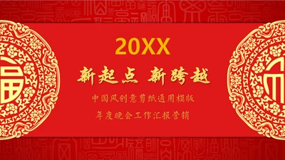 中国年过大年春节红色剪纸企业年会通用PPT模板