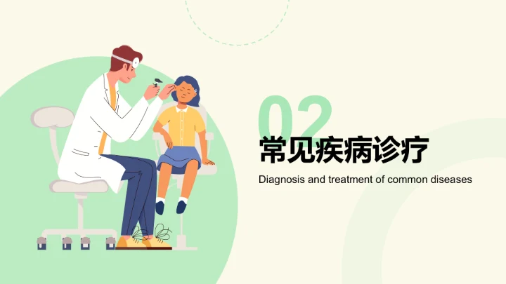 绿色插画风临床医学与健康诊疗指南PPT模板