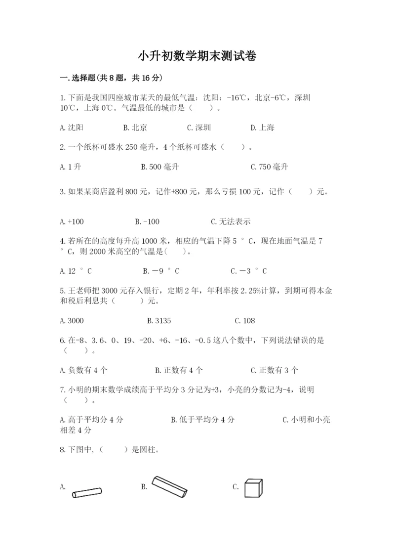 小升初数学期末测试卷及完整答案【有一套】.docx