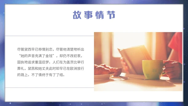 蓝色星光简约读书分享会了不起的盖茨比主题PPT模板