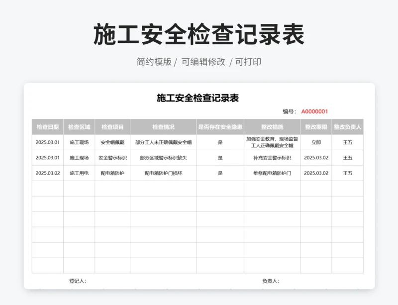 施工安全检查记录表
