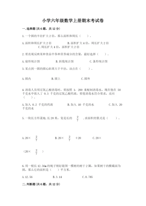 小学六年级数学上册期末考试卷及答案（各地真题）.docx