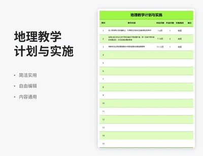 简约风地理教学进度与实施表