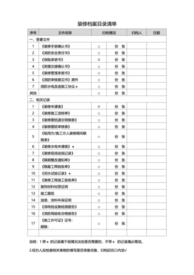 装修档案目录清单