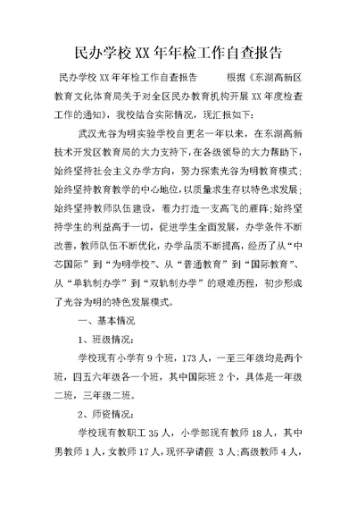 民办学校XX年年检工作自查报告