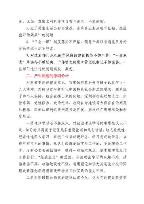 市长省委巡视整改专题民主生活会个人对照检查材料.docx