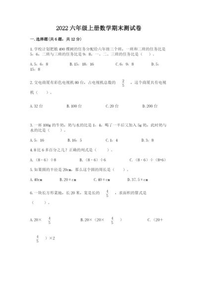 2022六年级上册数学期末测试卷及答案（各地真题）.docx