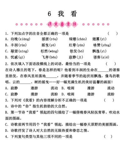 2024~2025学年九年级上册语文同步练习 第6课 我　看（部编版）