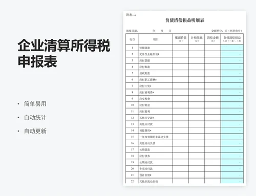 企业清算所得税申报表