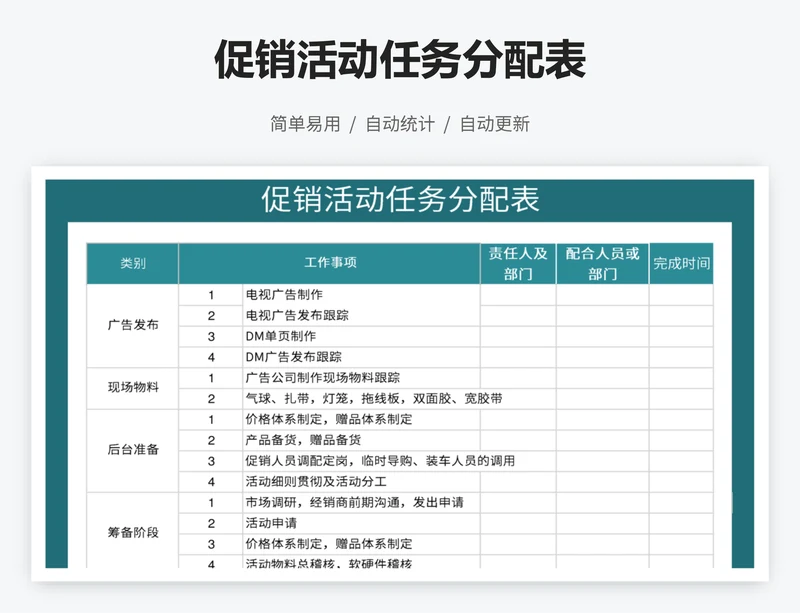 促销活动任务分配表