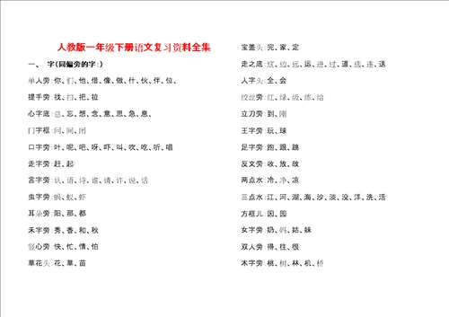 新部编版一年级下册语文复习精选文档