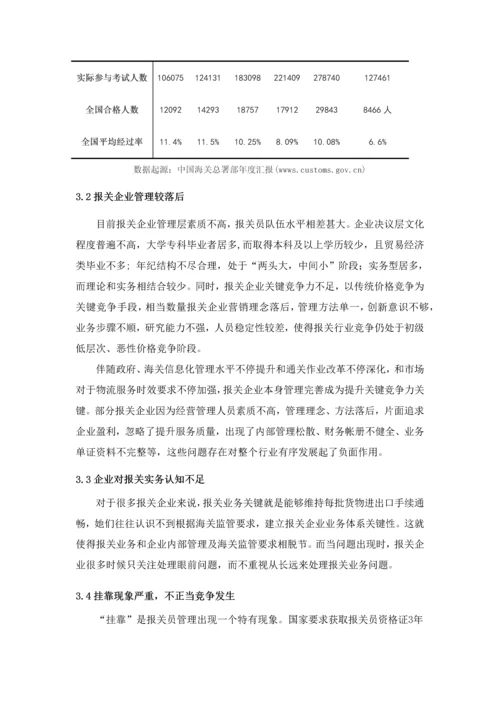 浅谈报关行业存在问题及解决专项方案.docx