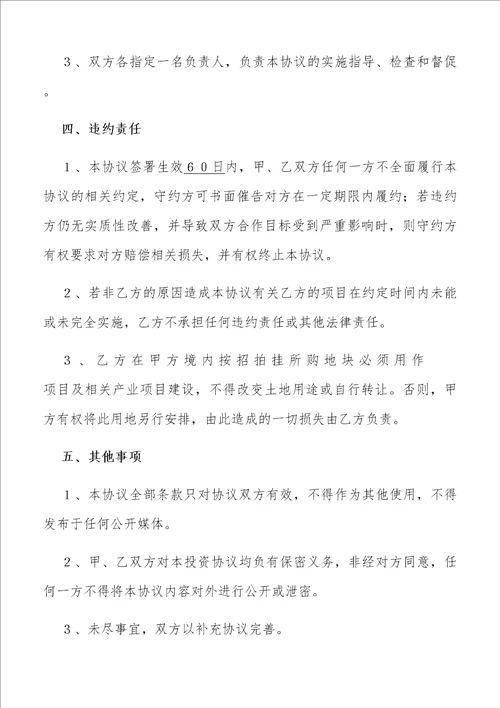 政府投资合作框架协议书