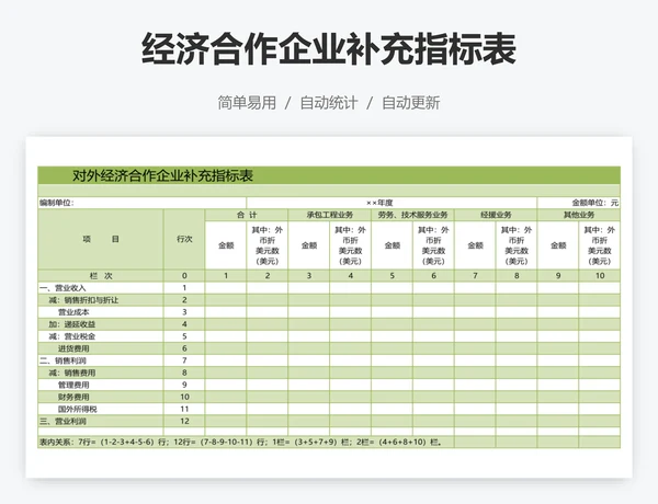 经济合作企业补充指标表