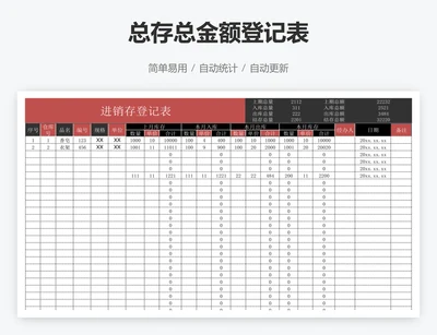 总存总金额登记表