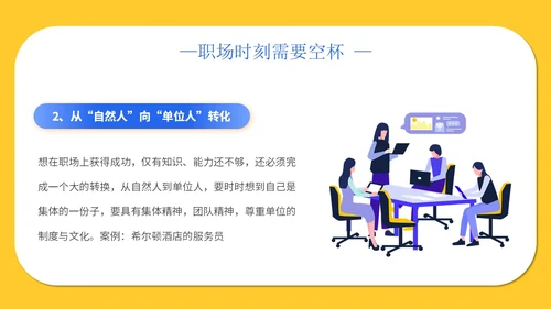 黄色简约插画心态空杯主题PPT模板
