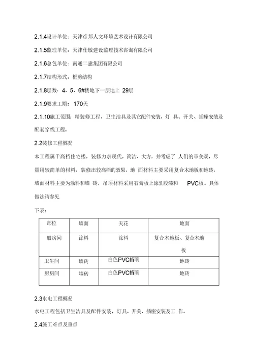 精装修施工方案范本