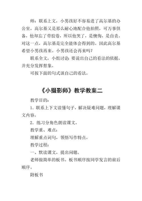 《小摄影师》教学教案