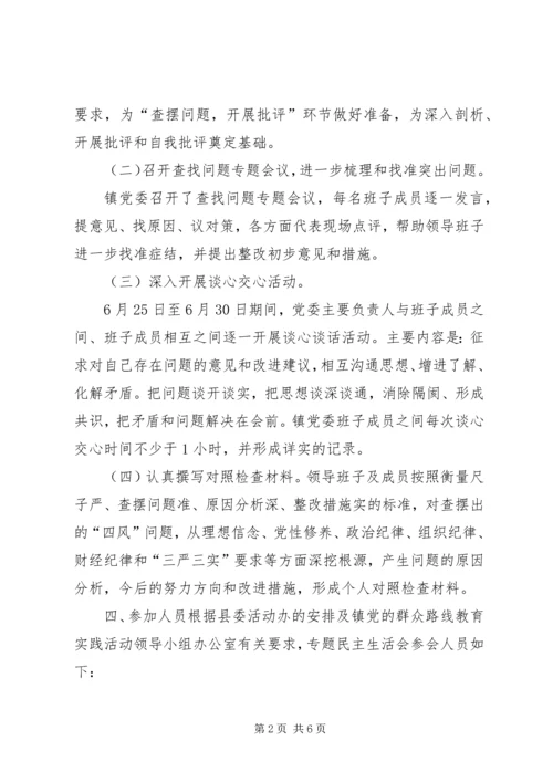 乡镇委员会关于召开党的群众路线教育实践活动专题民主生活会方案.docx