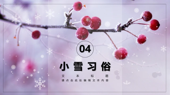 唯美简约小雪节气雪景二十四节气介绍PPT模板