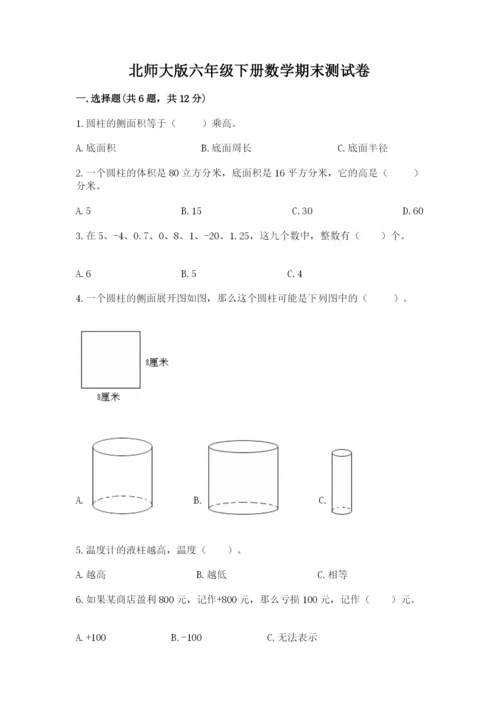 北师大版六年级下册数学期末测试卷精品【典优】.docx