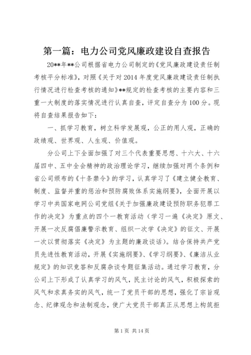 第一篇：电力公司党风廉政建设自查报告.docx