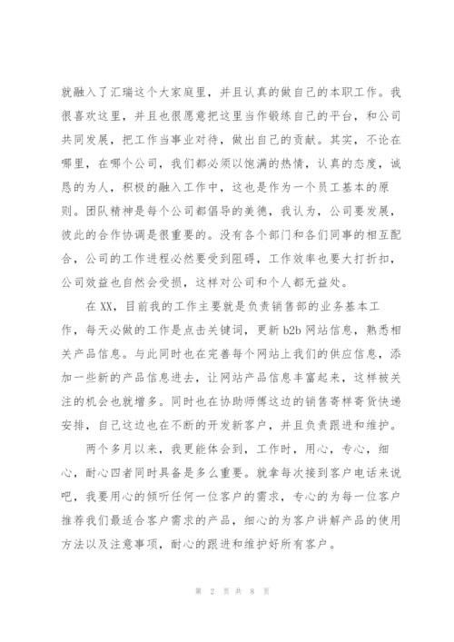 业务员试用期个人工作总结三篇.docx