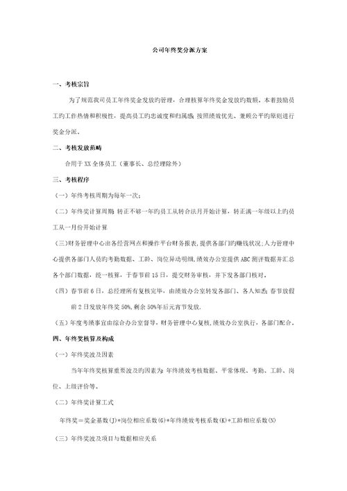 公司年终奖分配专题方案