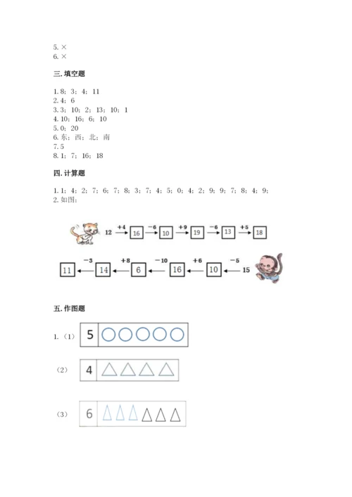 小学一年级上册数学期末测试卷（考试直接用）word版.docx