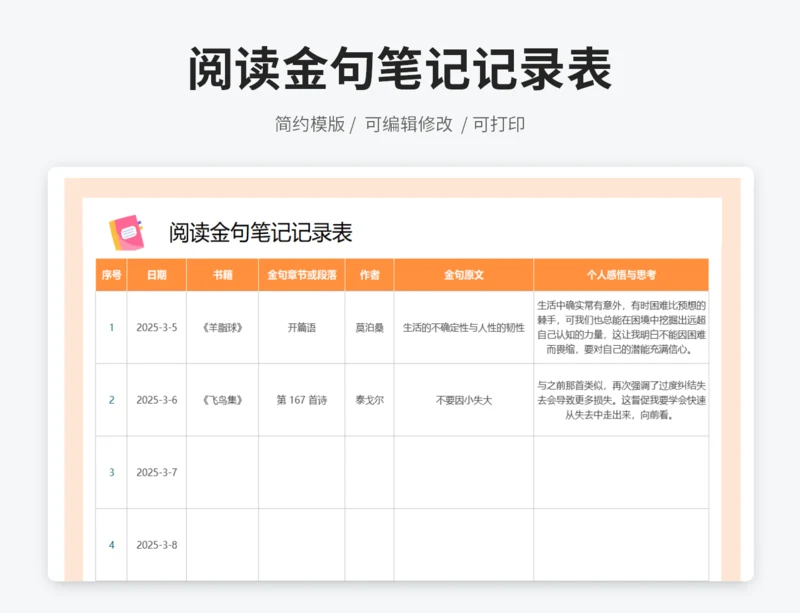 阅读金句笔记记录表