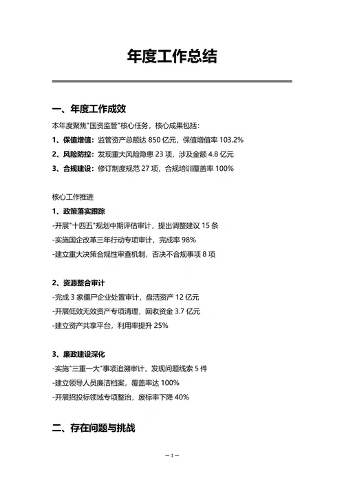 国企审计部门年度工作总结