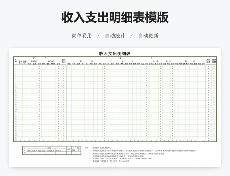 收入支出明细表模版