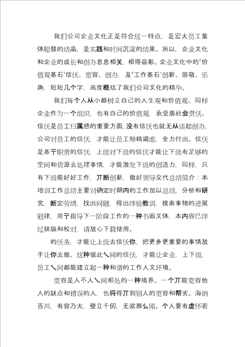 公司文化培训个人工作总结例文